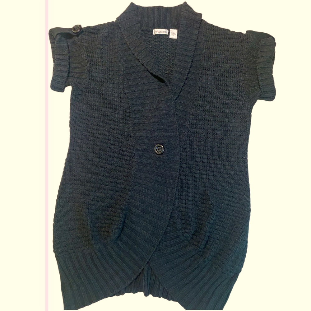 $5 Sale CB Design Open Front/One Button Long Black Cardigan XL